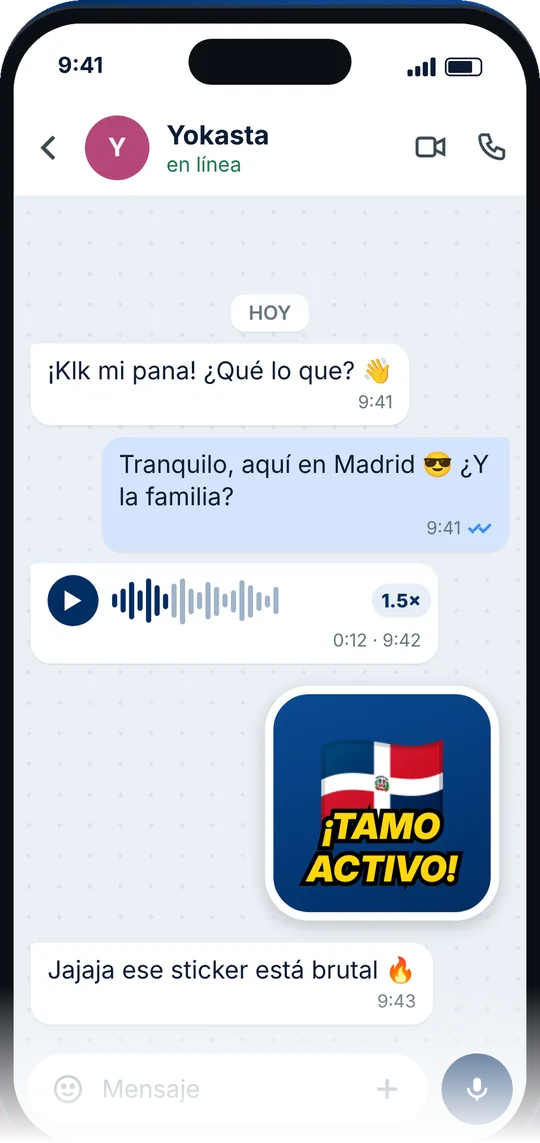 Chat con nota de voz y sticker ¡Tamo activo!